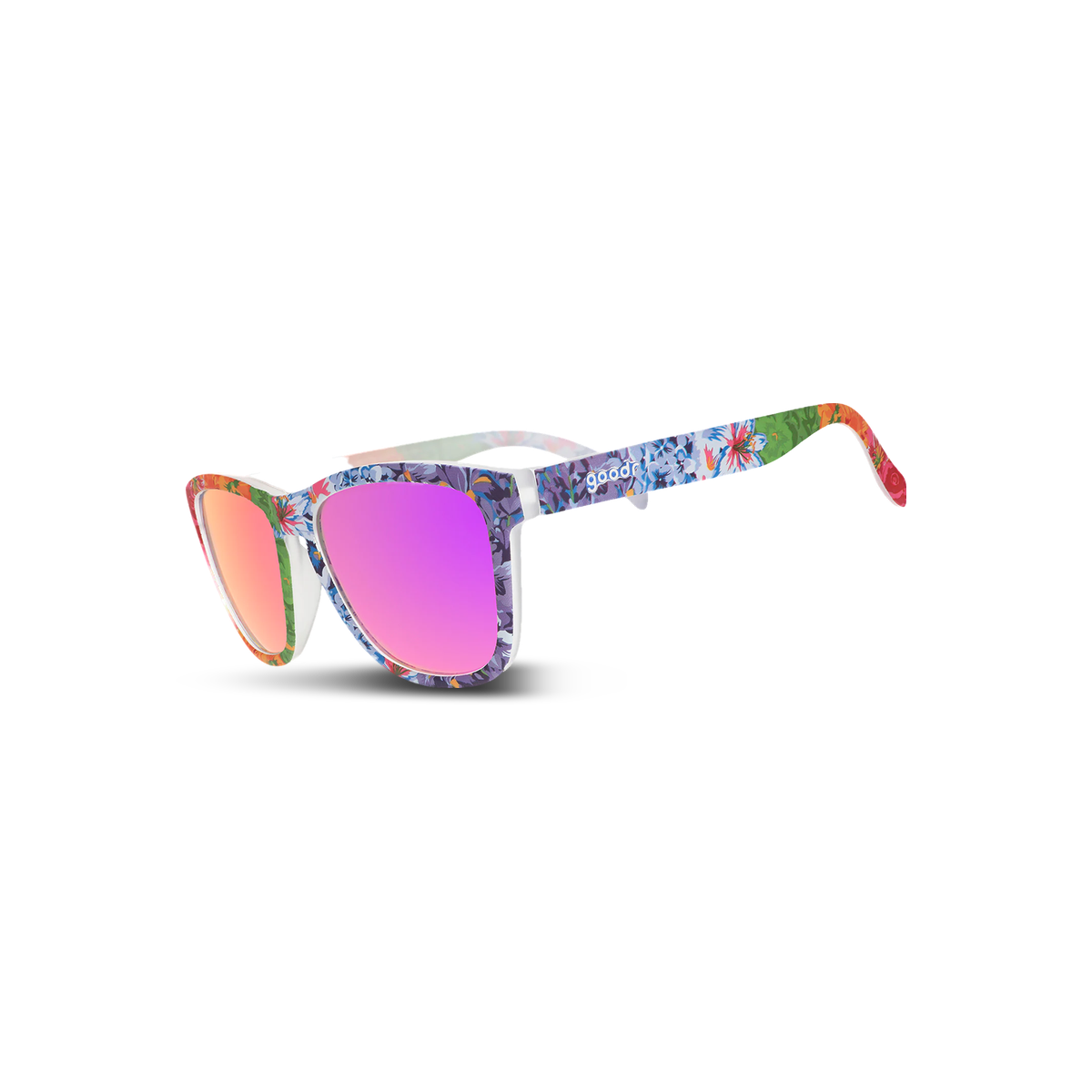Goodr Sunglasses - OG, Pride in Full Bloom, three-quarter view