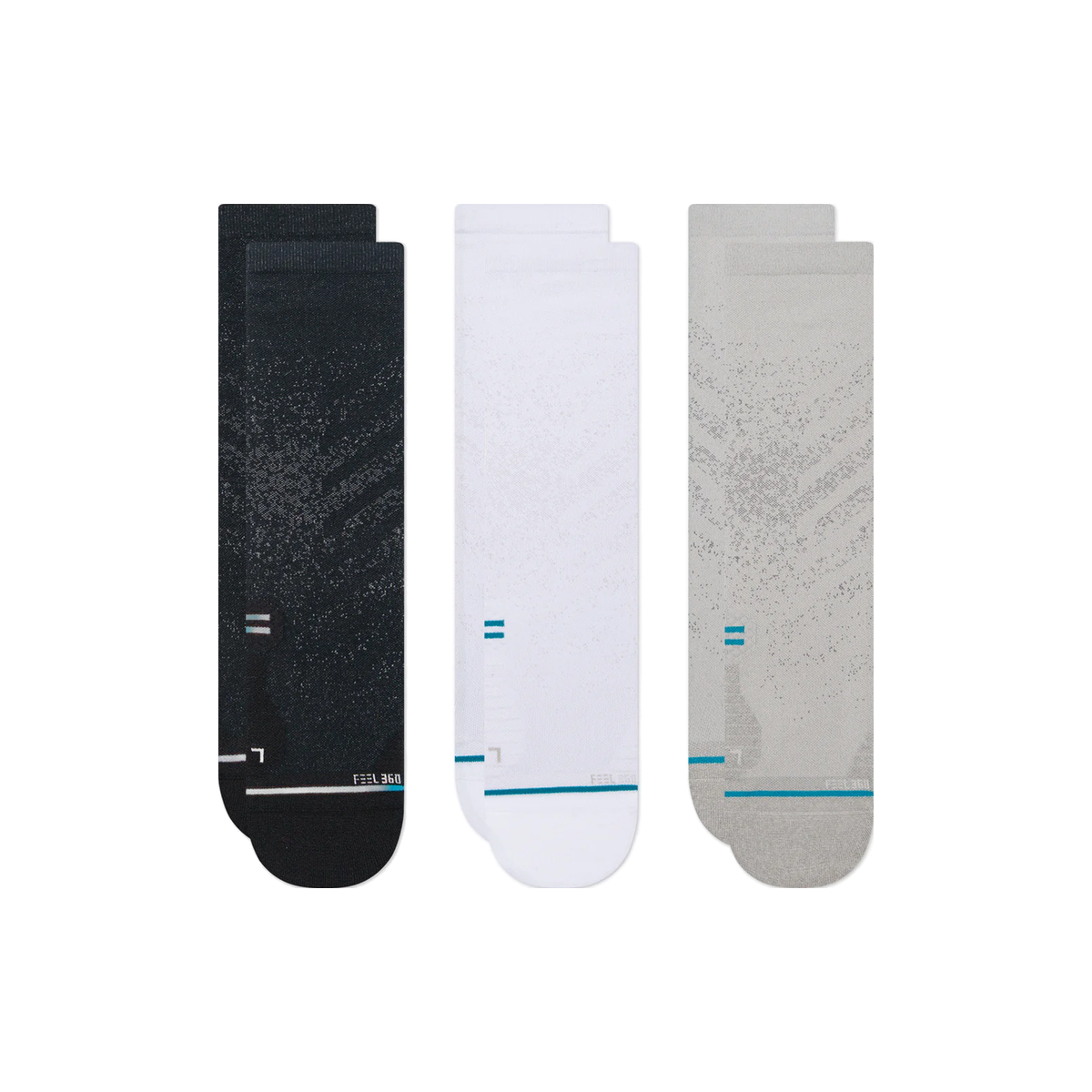 Stance Run Socks - Light Cushioning - Crew - 3 Pack, Multi (Black/White/Grey), sock view