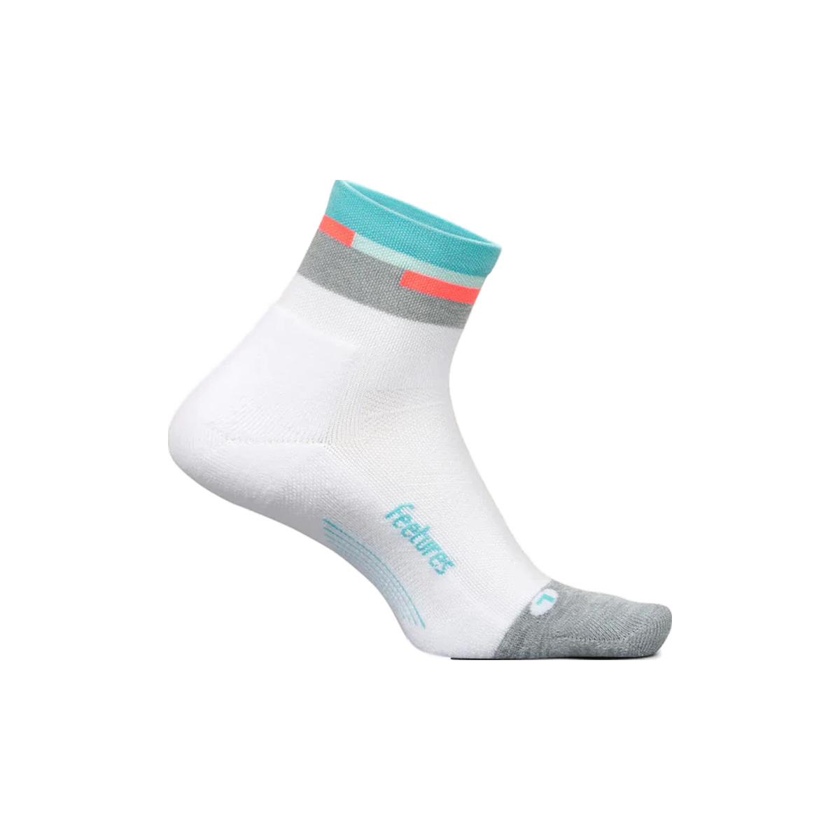 Feetures Elite Light Cushion Quarter Socks, Aquatic White, sock view
