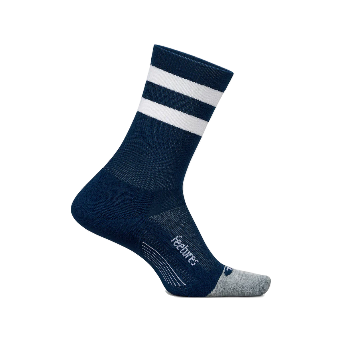 Feetures Elite Light Cushion Mini Crew Socks, Navy High Top Stripe, sock view