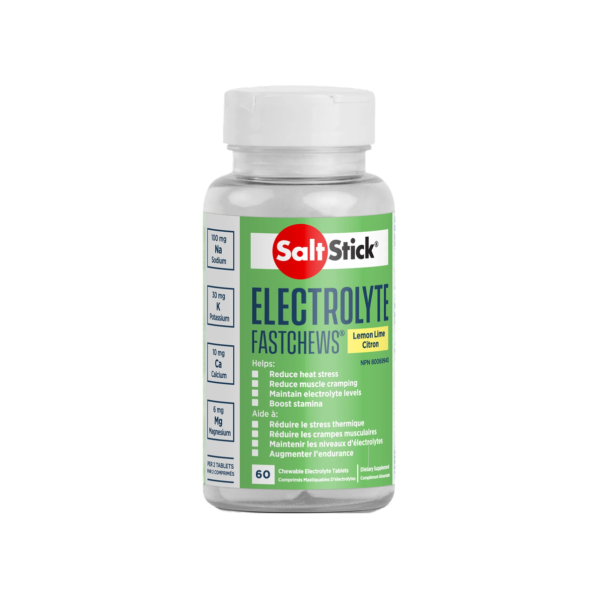 SaltStick Fastchews, Lemon-Lime / Bottle: 60 Tablets, pack view