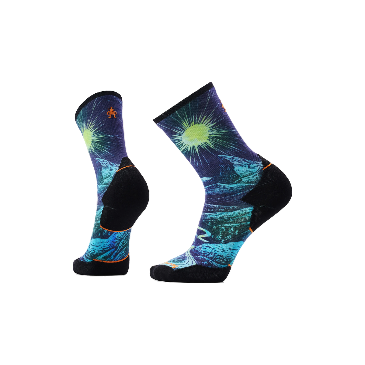 Smartwool Trail Run Targeted Cushion - Wool Crew Socks, Treeline Print - Deep Navy, sock view