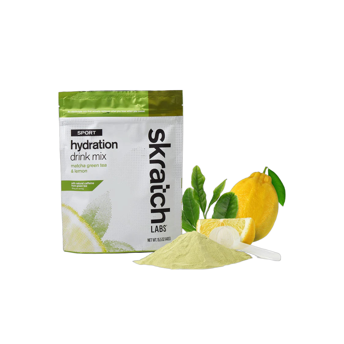 Skratch Labs Sport Hydration Mix 440g Bag, Match Green Tea & Lemon, pack view