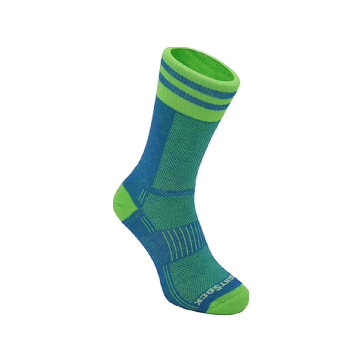 Wrightsock Coolemesh 2 Crew Socks, Blue/Green Stripe, sock view