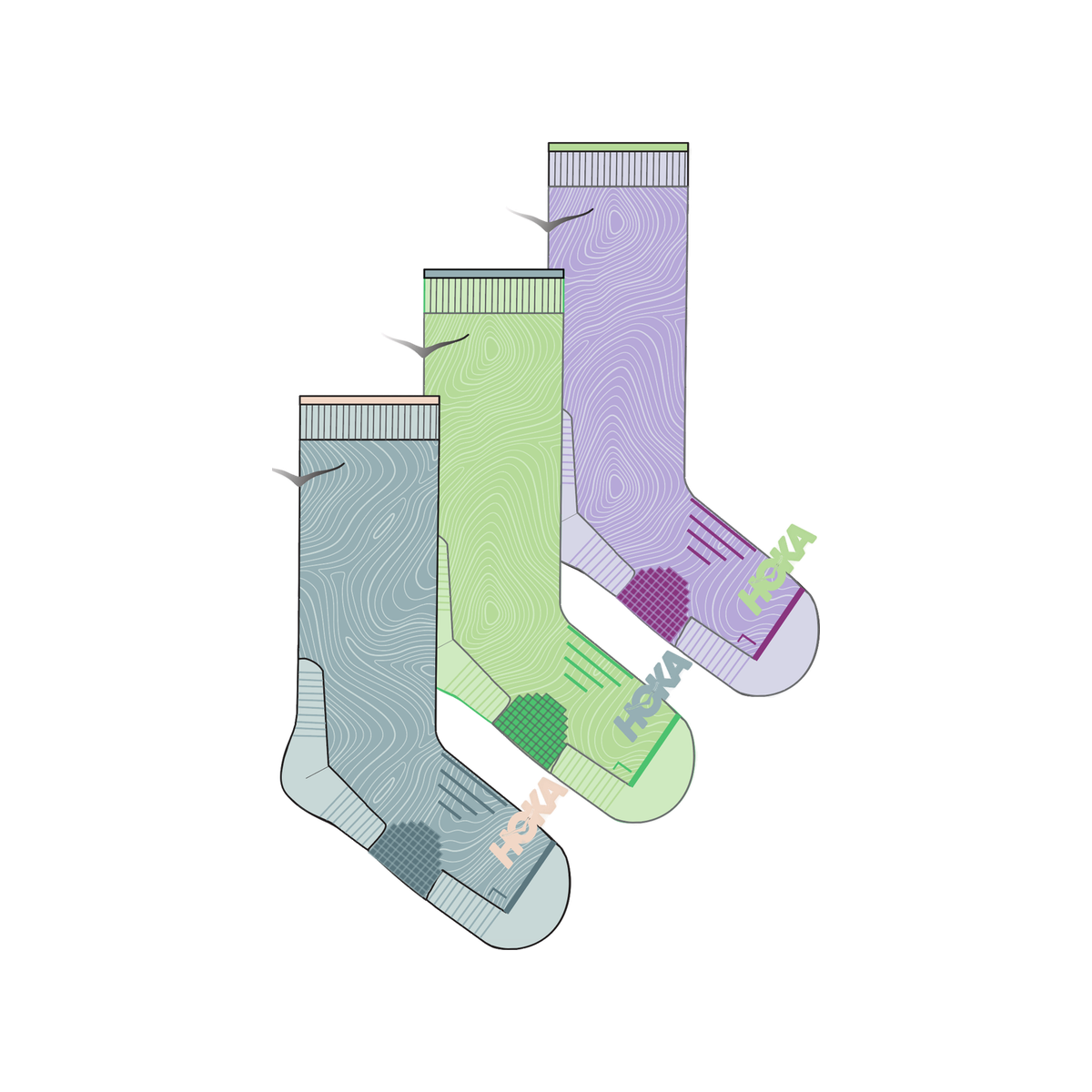Hoka Crew Run Socks - 3 pack - Unisex, Druzy/Tart Apple/Aster Flower, sock view