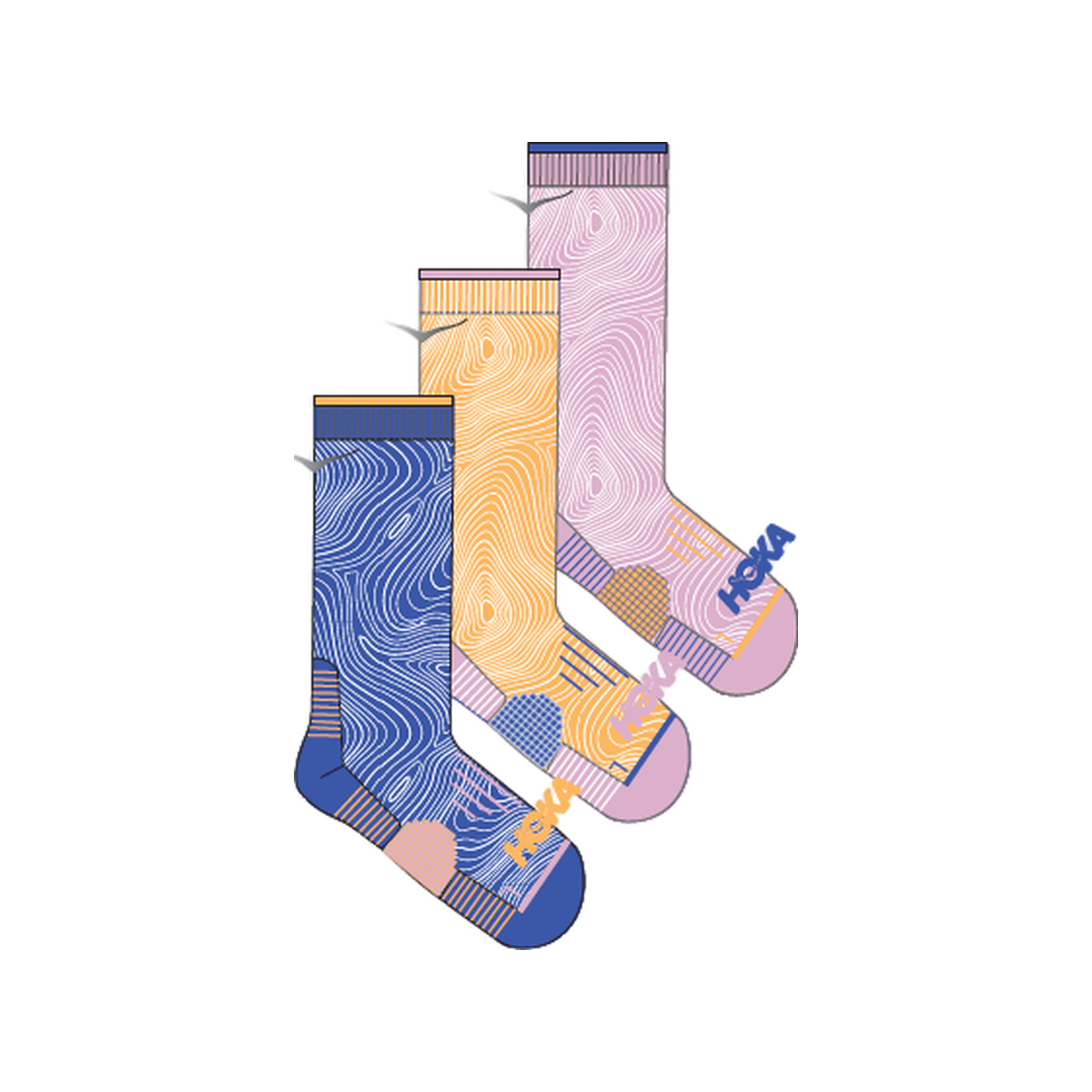 Hoka Crew Run Socks - 3 pack - Unisex, Pink Twilight/Sherbet/Dazzling Blue, sock view