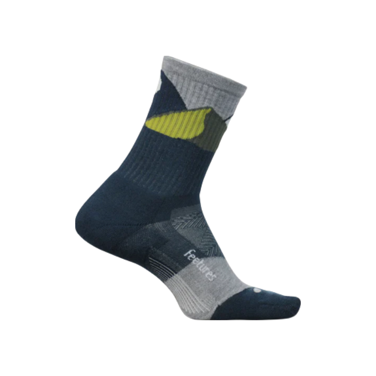 Feetures Trail Max Cushion Mini Crew Socks, Navy Summit, sock view