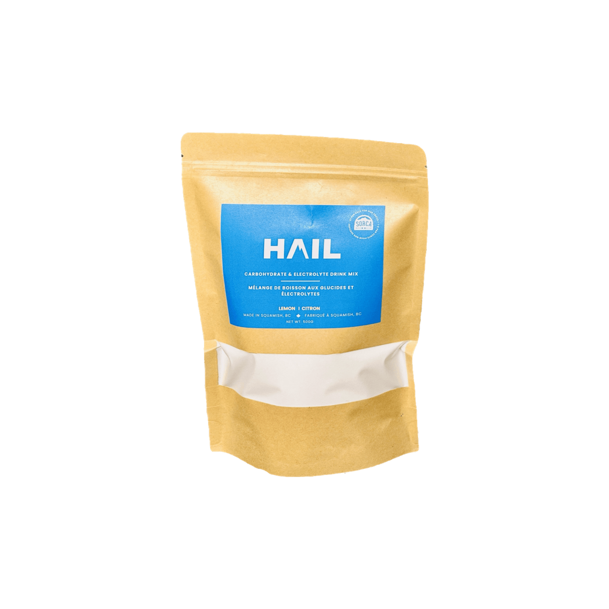 Hail Nutrition - Carb and Electrolyte Drink Mix, 500g bag / Lemon, pack view
