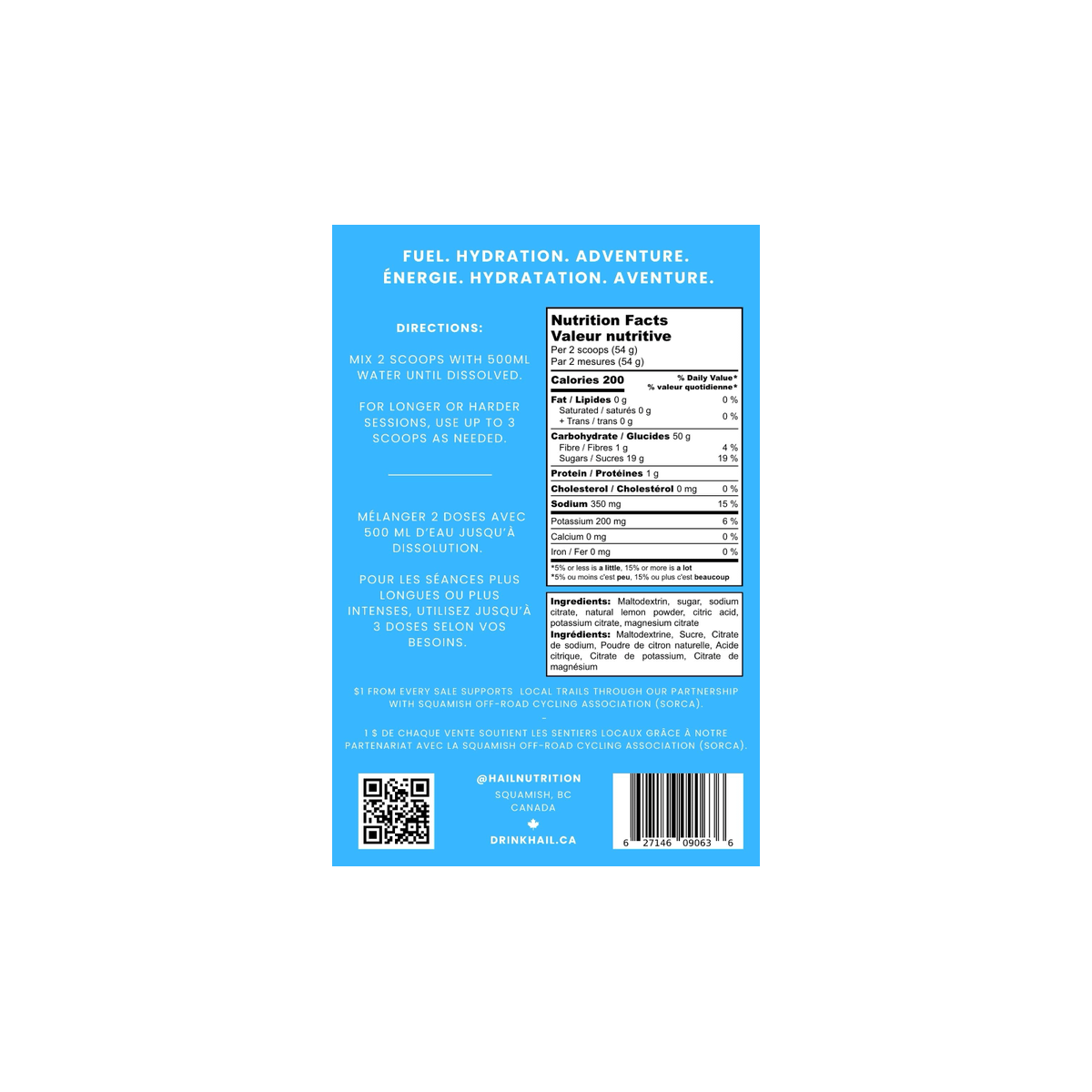 Hail Nutrition - Carb and Electrolyte Drink Mix, pack view