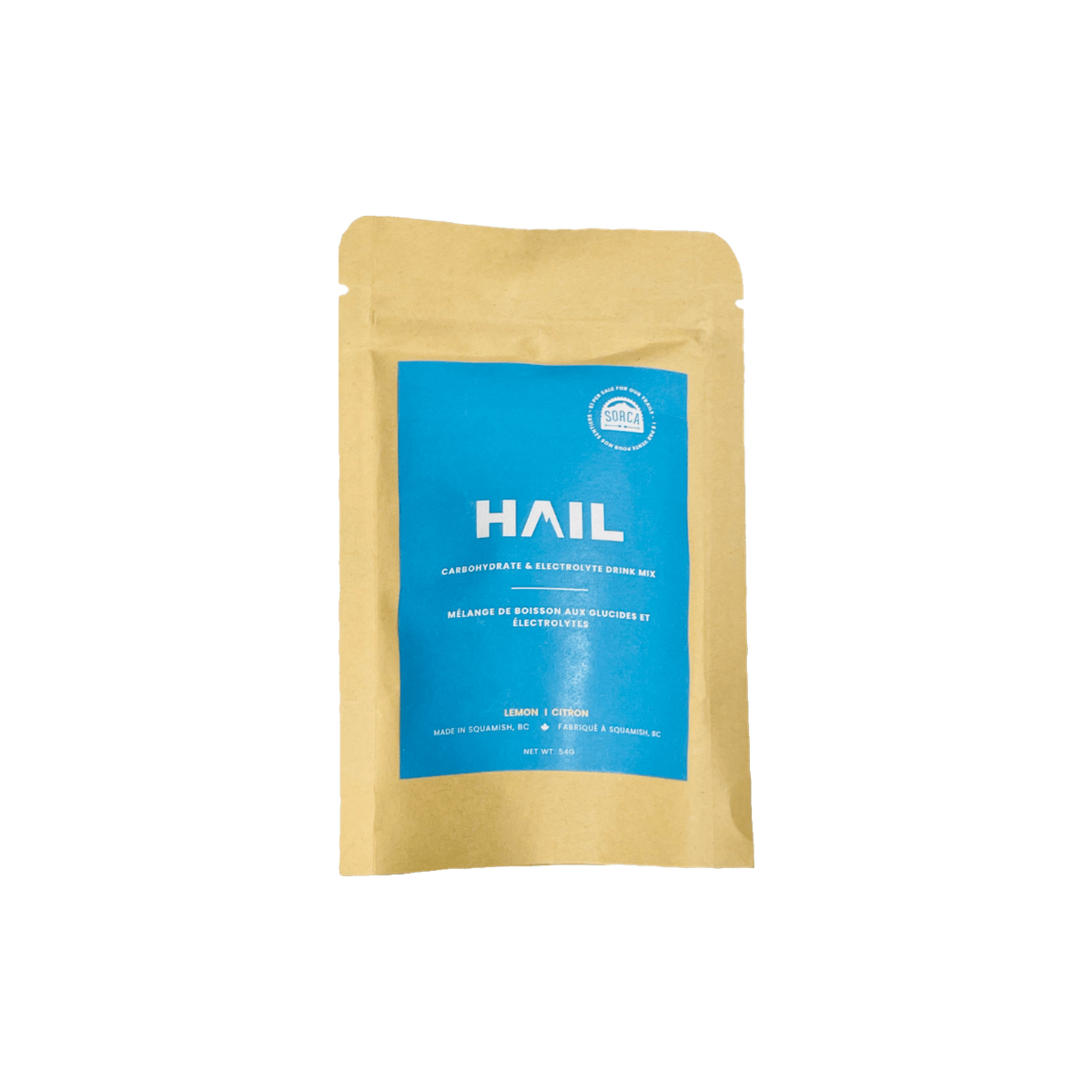 Hail Nutrition - Carb and Electrolyte Drink Mix, 54g single serving / Lemon, pack view