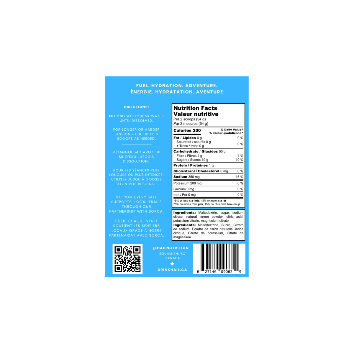 Hail Nutrition - Carb and Electrolyte Drink Mix, pack view
