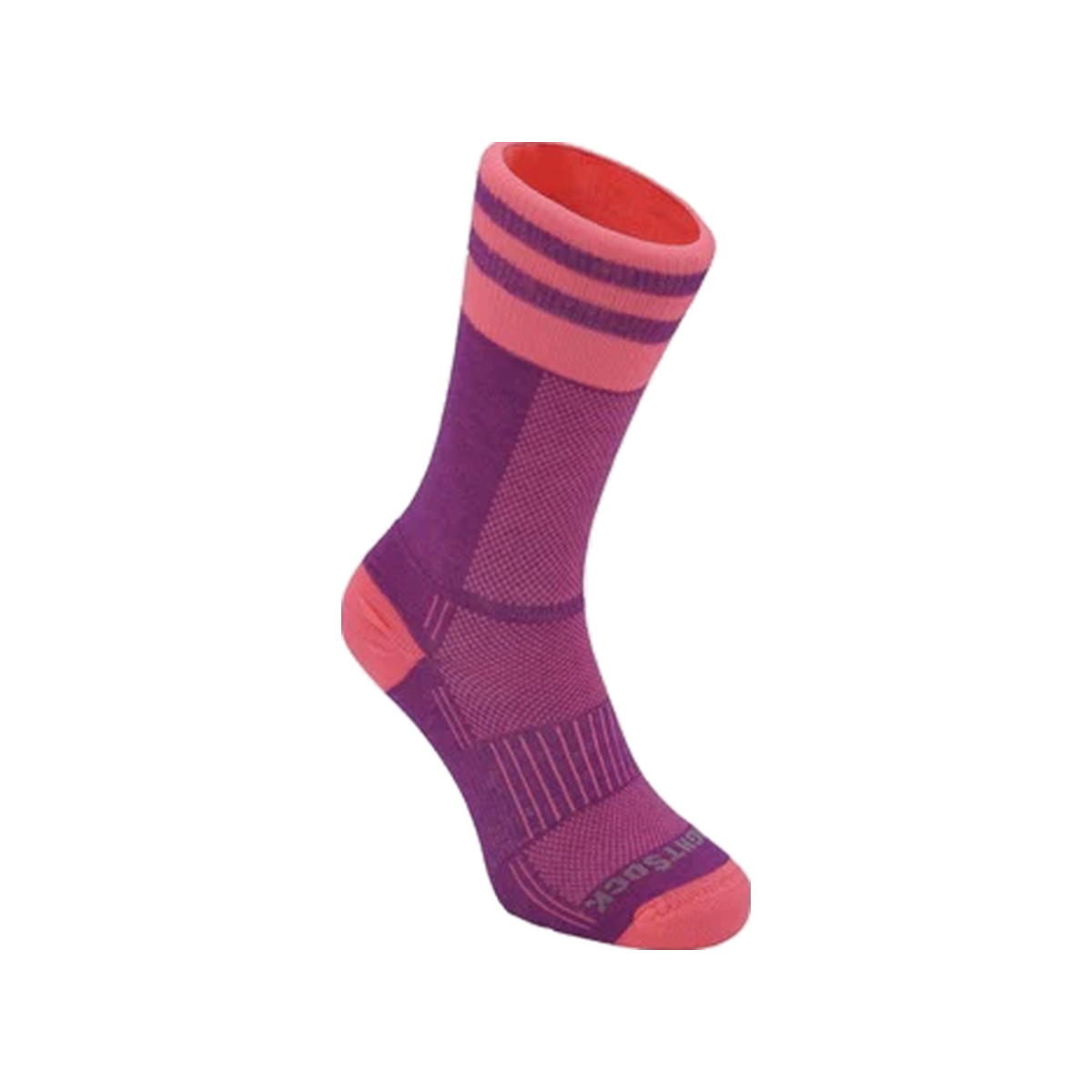Wrightsock Coolemesh 2 Crew Socks, Plum/Pink Stripe, sock view