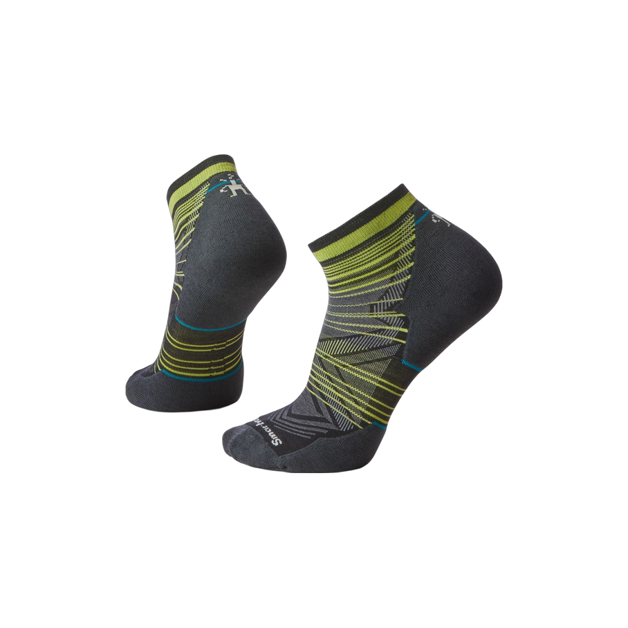 Smartwool Run Targeted Cushion - Wool Ankle Socks, Black - with Green Stripe, sock view
